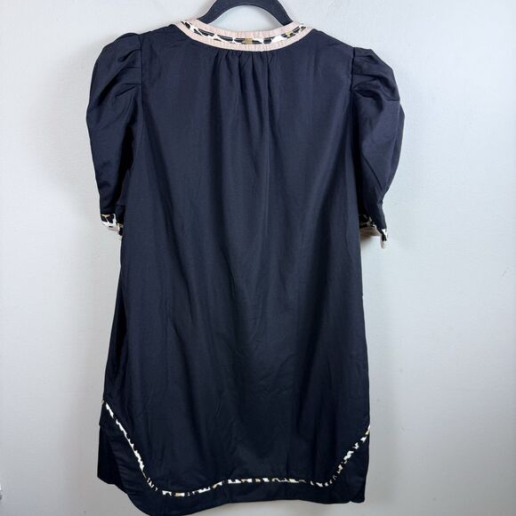 Entro Dress Women’s Puff Short Sleeve Black Cheetah Print Med Mini Meryl Pockets - Picture 3 of 8